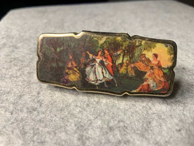 Vtg Silver tone Edwardian love scene Lipstick Holder and Mirror Case