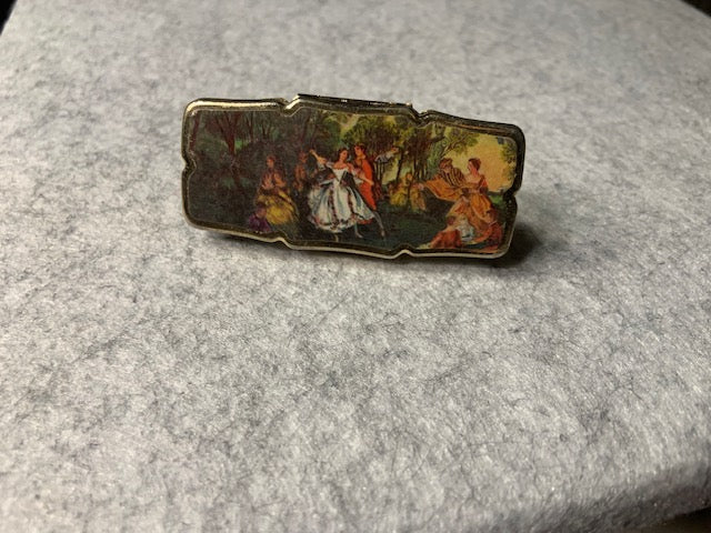 Vtg Silver tone Edwardian love scene Lipstick Holder and Mirror Case