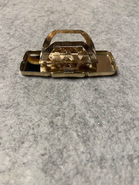 Vtg Silver tone Edwardian love scene Lipstick Holder and Mirror Case