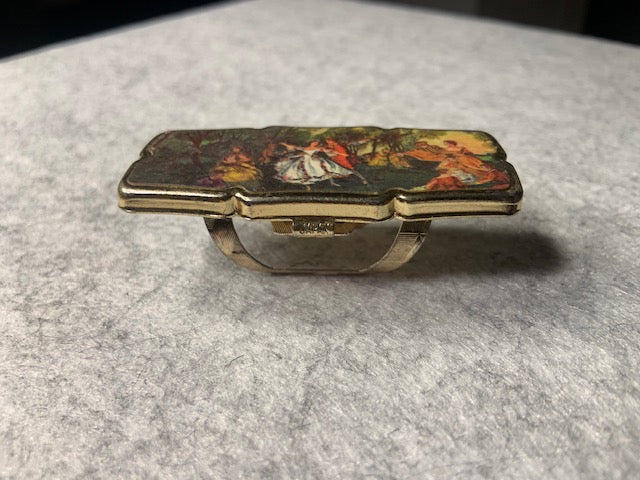 Vtg Silver tone Edwardian love scene Lipstick Holder and Mirror Case