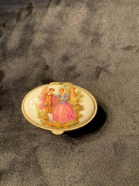 VTG. French Porcelain & Gilt-metal Rococo Style “Lovers” Trinket Box