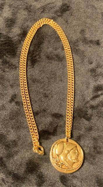 Avon 1970s Double Sided Roman Coin Warrior Eagle Pendant On A Curb Chain