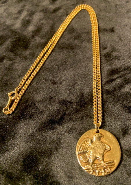 Avon 1970s Double Sided Roman Coin Warrior Eagle Pendant On A Curb Chain
