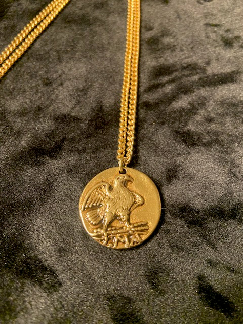 Avon 1970s Double Sided Roman Coin Warrior Eagle Pendant On A Curb Chain